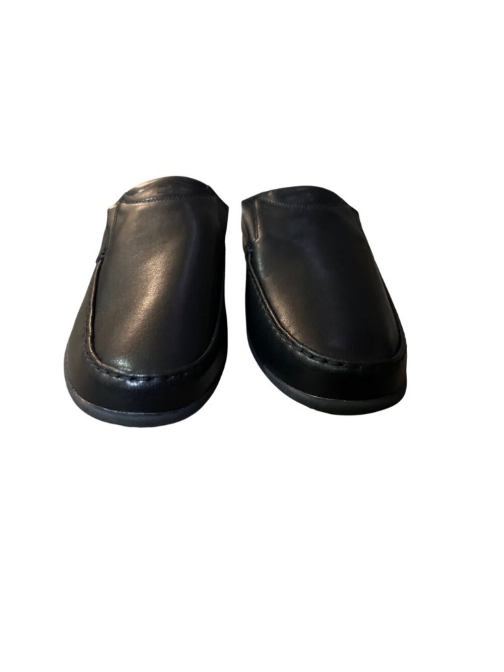 Luodenglang Mens 10 Black Leather Slip On Loafers Comfort Mule Used House Shoes - Picture 4 of 11